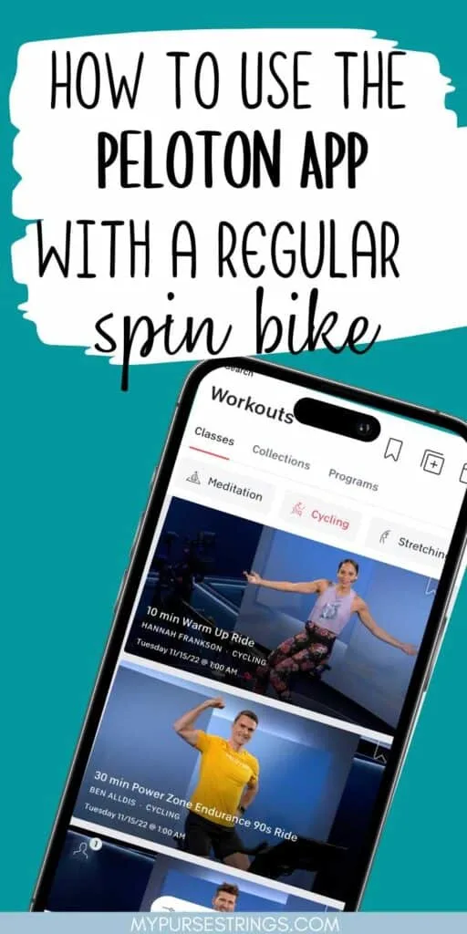 Peloton app on phone blue background