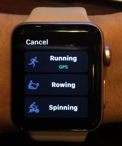 FItiv Motifit App showing running, rowing, and spinning workout options