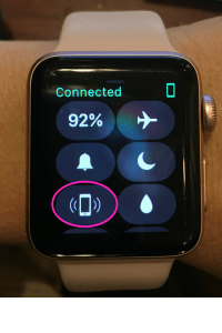 Close up look of Apple Watch with red oval showing the vibration icon to indicate pinging an iPhone