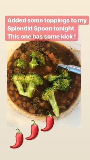 broccoli and emoji peppers in splendid spoon soup