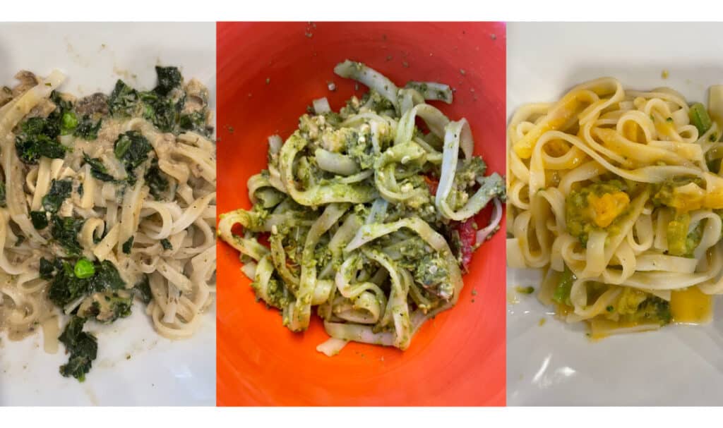 close up of three types of Splendid Spoon noodle bowls