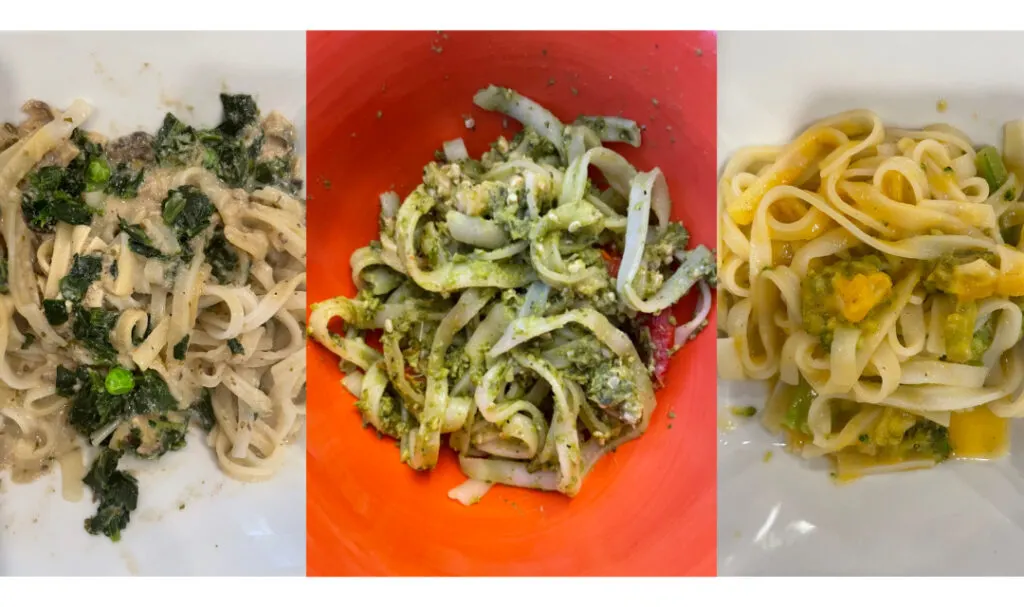 close up of three types of Splendid Spoon noodle bowls