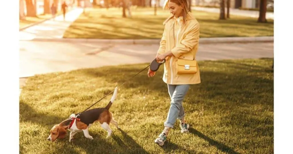 woman walking dog