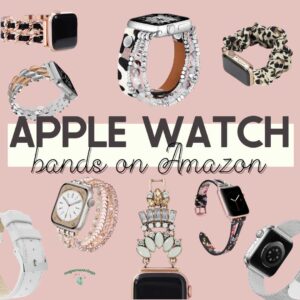 light pink background text overlay with apple watch bands on amazon.