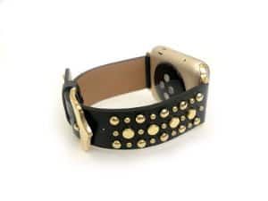 gold studded black apple watch band