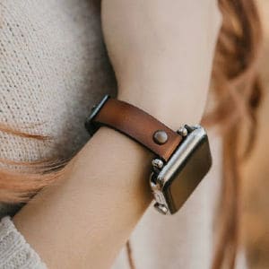 brown burnished leather apple watch band