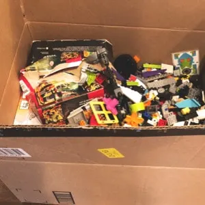 donate lego in cardboard box