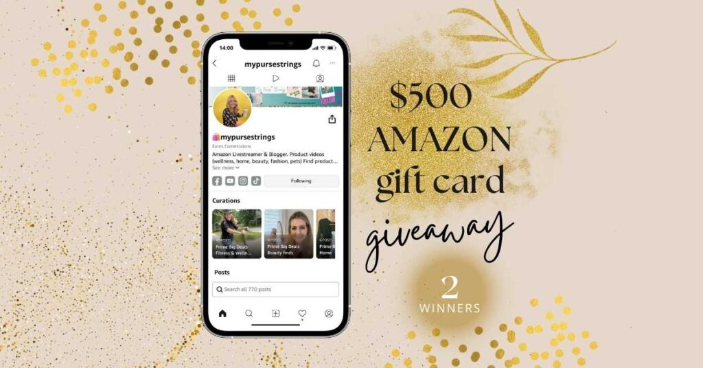 phone showing amazon storefront text overlay amazon gift card giveaway
