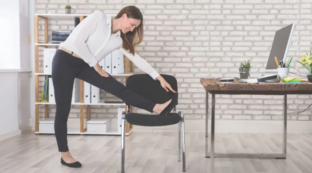 woman stretching on chair