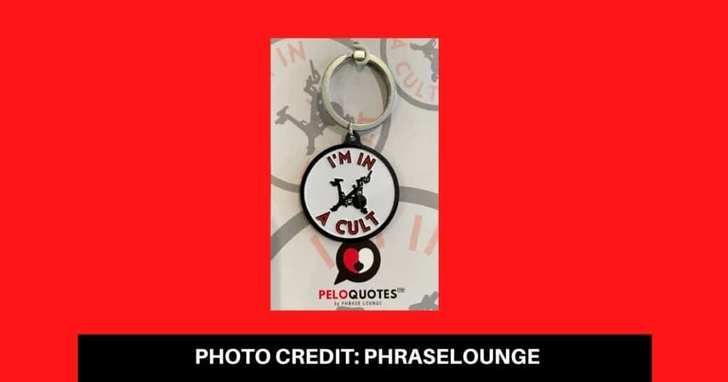 i'm in a cult peloton keychain