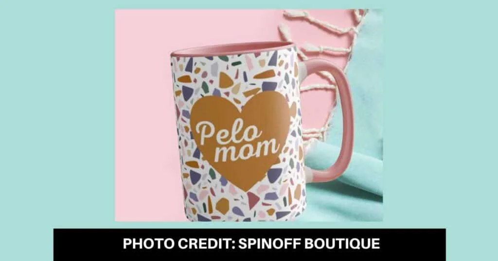 spinoff boutique pelomom mug on pink background