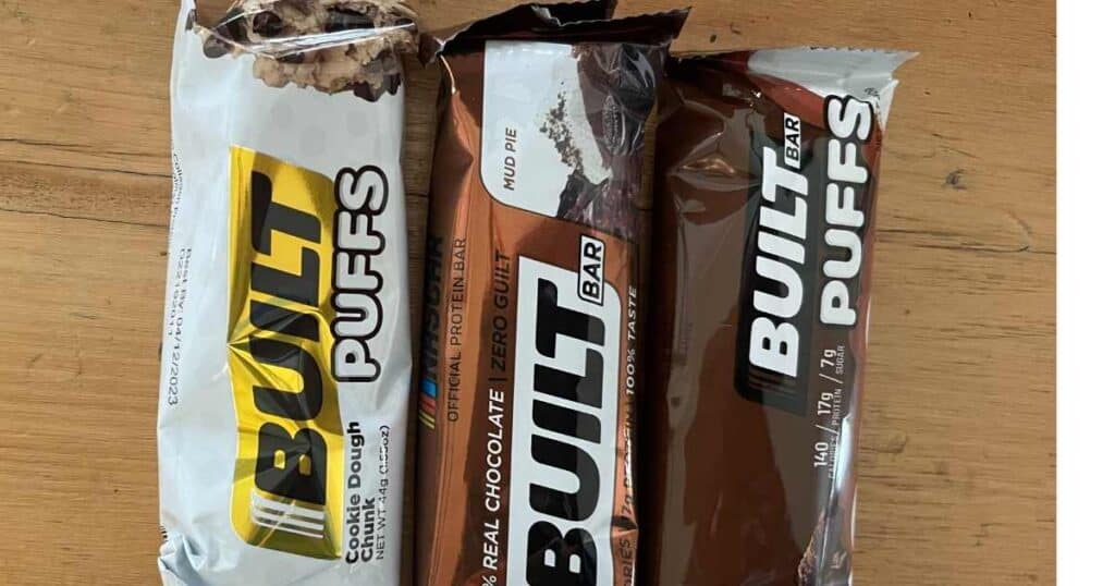 close up of three built protein bars