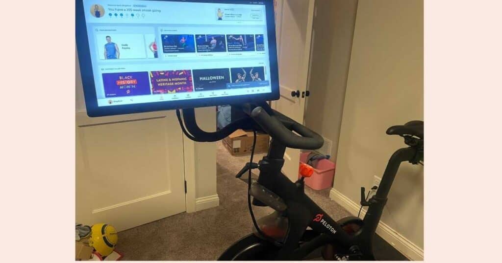 Peloton bike with TFD Pivot swivel screen