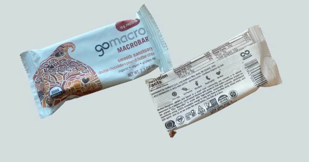 GoMacro Bar nutritional label front and back