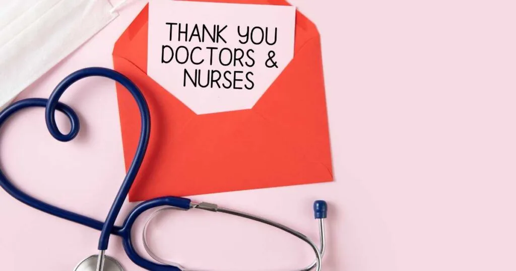 note card thank you doctors and nurses with stethoscope 