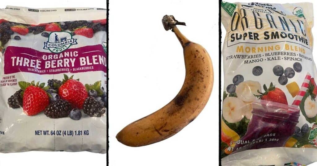 frozen berry blend, frozen banana, frozen fruit mix