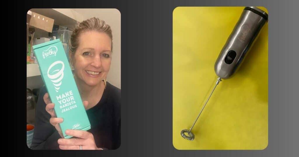 unboxing of milk frother woman holding it