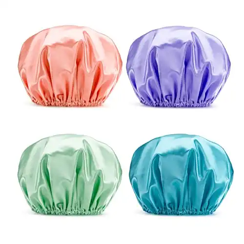 Shower Caps for Women Reusable Waterproof, 4 Pack