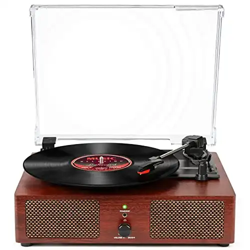 Vinyl Record Player Turntable with Speakers Wireless Vintage Vinyl Player Support USB RCA Output Aux Input Headphone Auto-Stop 3-Speed Belt-Driven Portable Phonograph