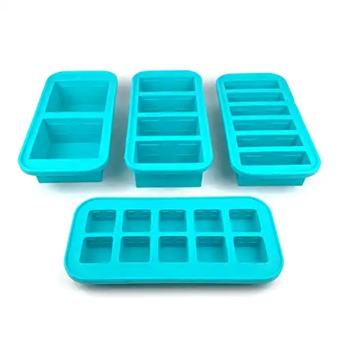 Souper Cubes Gift Set, 1-Cup 2-Cup 1/2 Cup and 2 Tablespoon Trays With Lids, Aqua Color