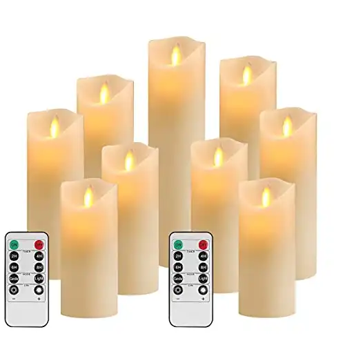 Flameless Candles Set of 9 Ivory Dripless Real Wax Pillars Include Realistic Moving Wick LED Flames