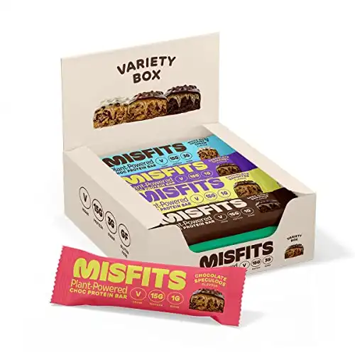 Misfits Vegan Protein Bar, Variety Pack, Plant Based, 6 Flavor 12 Pack