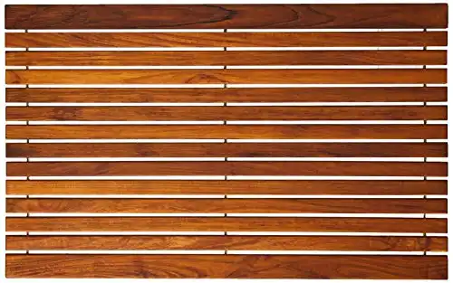 Shower Mat in Solid Teak Wood Oiled Finish, 31.5" x 20", Brown