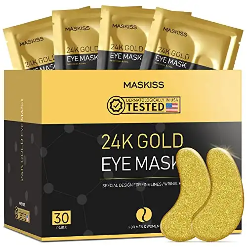 30-Pairs 24K Gold Under Eye Patches, Maskiss Eye Mask, Eye Patches for Puffy Eyes, Eye Masks for Dark Circles and Puffiness, Collagen Skin Care Products