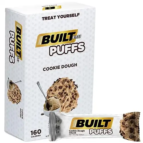 Built Bar 12 Pack High Protein and Energy Bars - Low Carb, Low Calorie, Low Sugar - Covered in 100% Real Chocolate - Delicious, Healthy Snack - (Cookie Dough Chunk Puff)