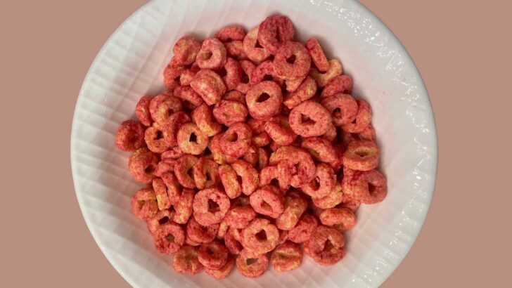 close up of Three Wishes fruity flavor cereal in white bowl