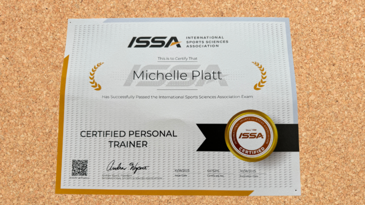 ISSA personal training Michelle Platt on corkboard