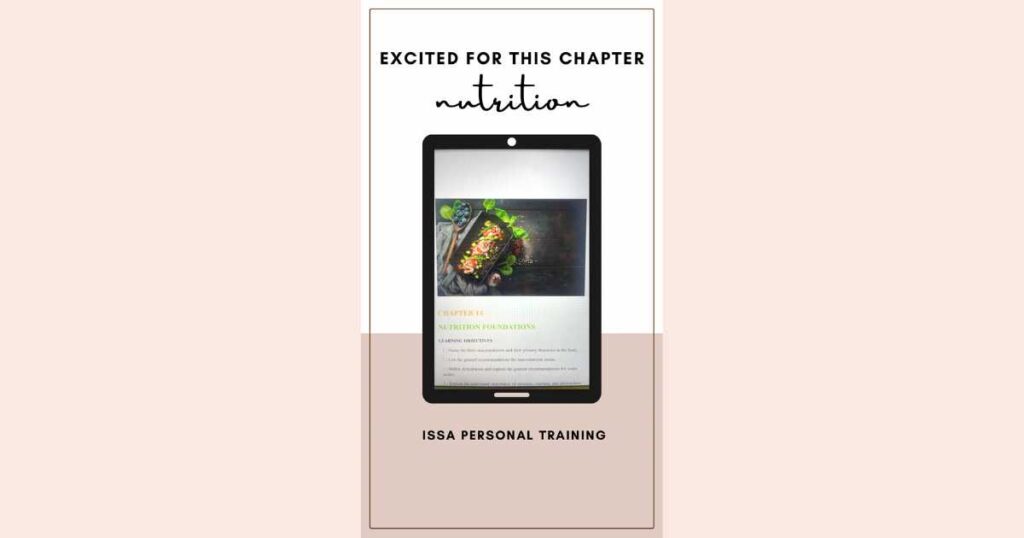 ISSA nutrition chapter from CPT workbook pink background ipad