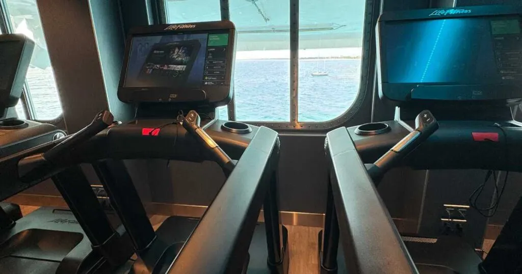 lifefitness treadmills facing ocean on carnival celebration cruise ship