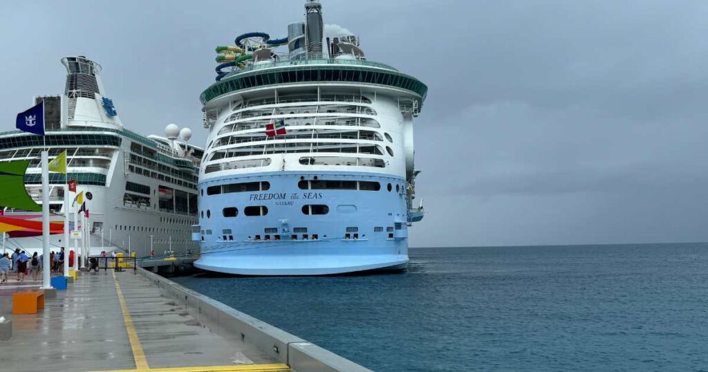 freedom of the seas ship on ocean at port