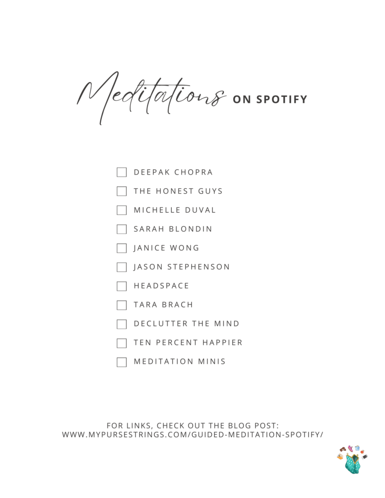 printable checklist of meditations on spotify.