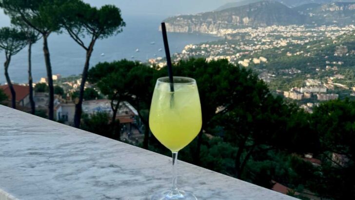 Glass of Limoncello overlooking Sorrento.